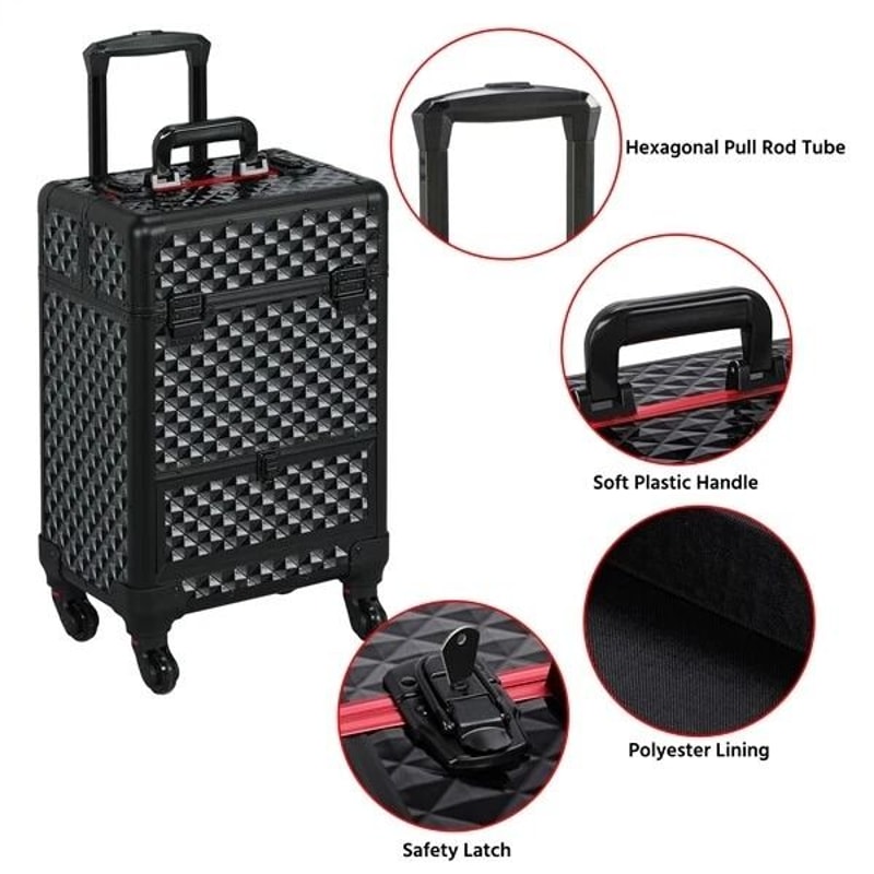 Large Makeup Train Case With Drawers Professional Aluminum Travel Cosmetic Case Rolling Organizer F 3