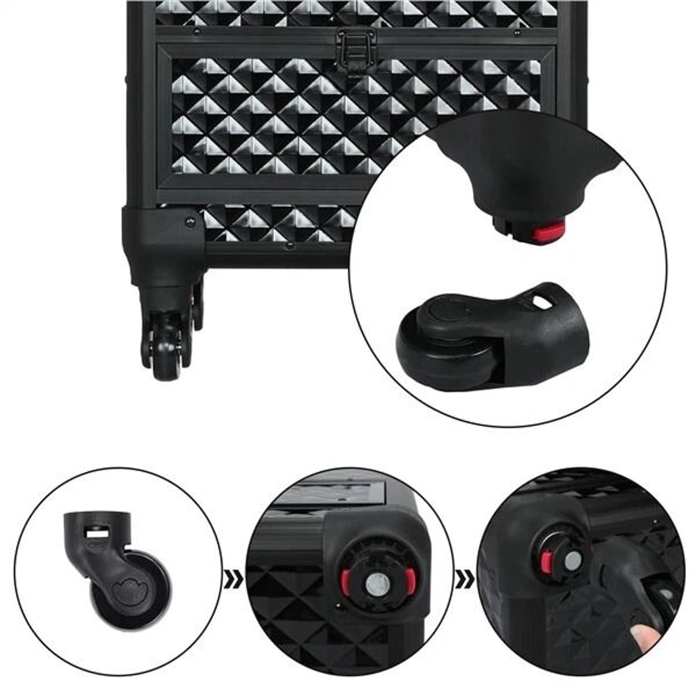 Large Makeup Train Case With Drawers Professional Aluminum Travel Cosmetic Case Rolling Organizer F 8