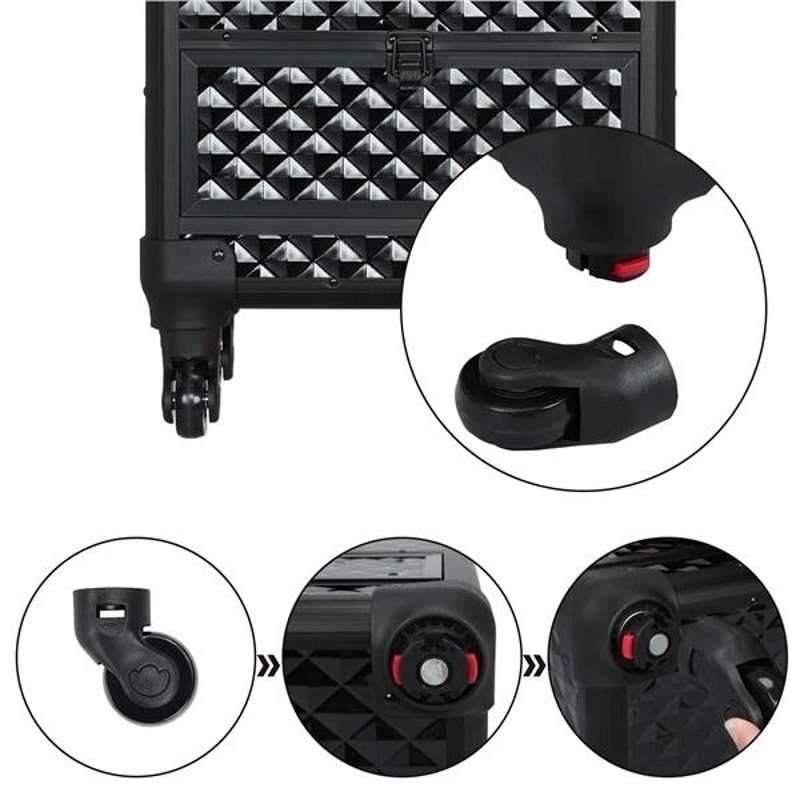 Large Makeup Train Case With Drawers Professional Aluminum Travel Cosmetic Case Rolling Organizer F 8