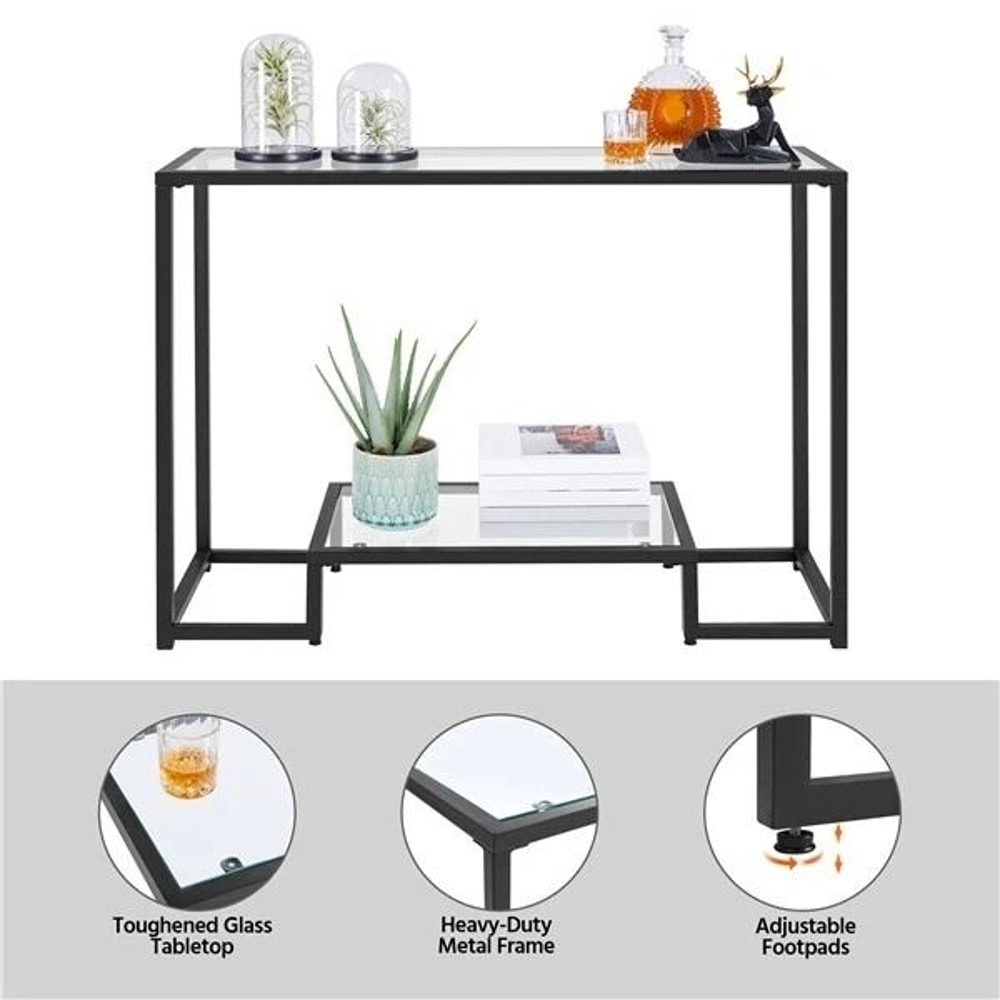 Tempered Glass Console Table Modern Design For Entryway Hallway Porch Kitchen Sturdy Black Metal Fr 1