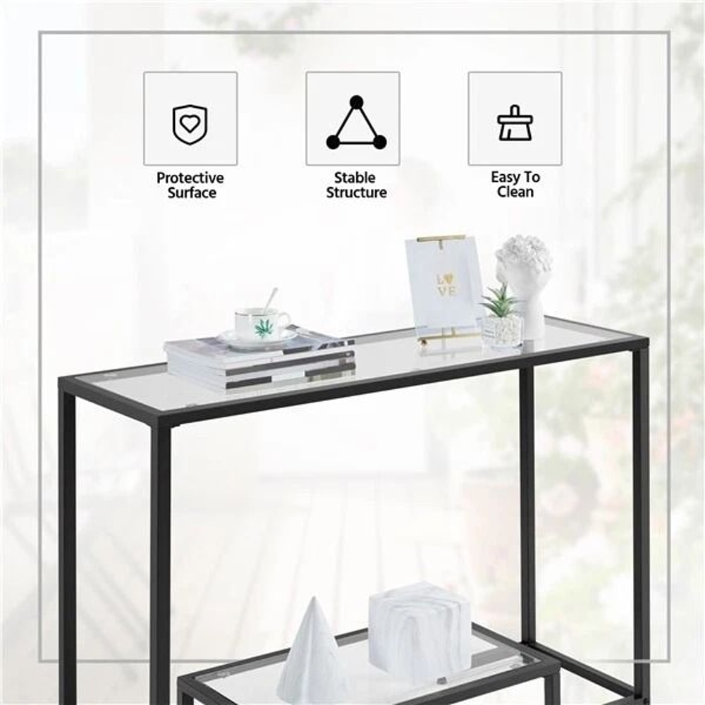 Tempered Glass Console Table Modern Design For Entryway Hallway Porch Kitchen Sturdy Black Metal Fr 2