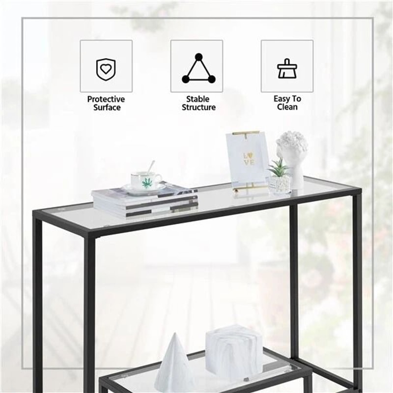 Tempered Glass Console Table Modern Design For Entryway Hallway Porch Kitchen Sturdy Black Metal Fr 2