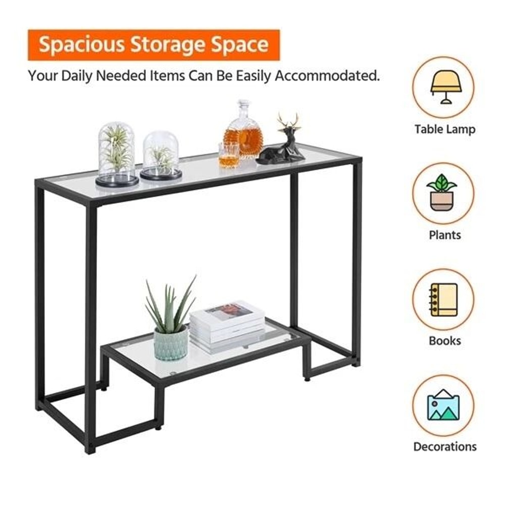 Tempered Glass Console Table Modern Design For Entryway Hallway Porch Kitchen Sturdy Black Metal Fr 4
