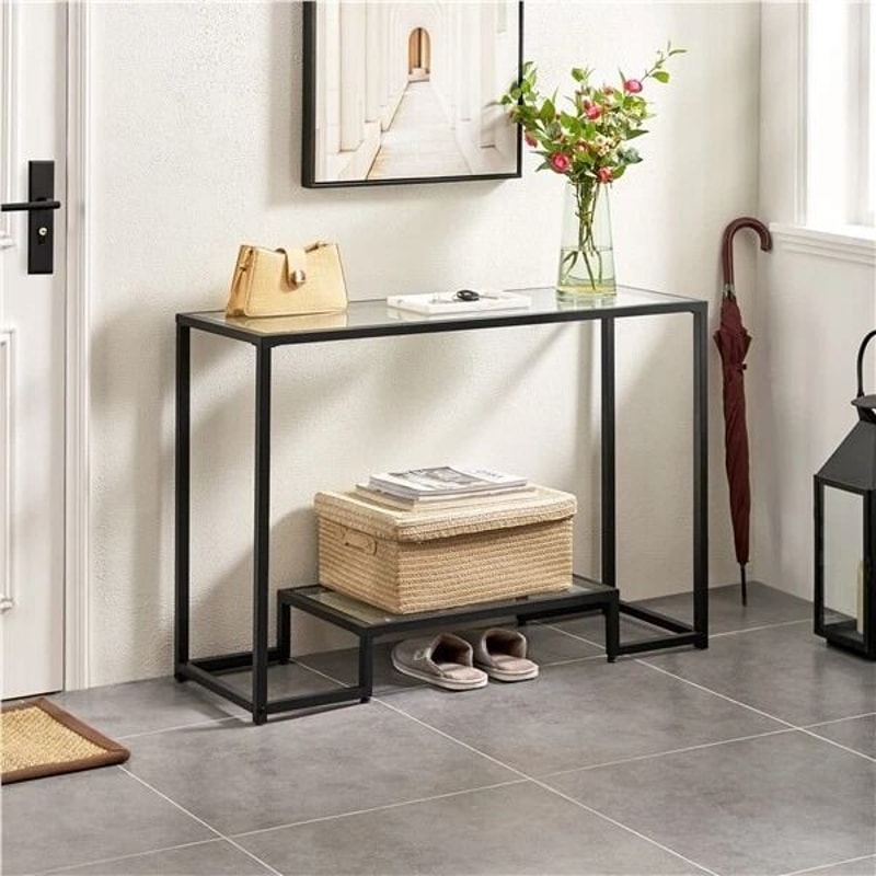 Tempered Glass Console Table Modern Design For Entryway Hallway Porch Kitchen Sturdy Black Metal Fr 6