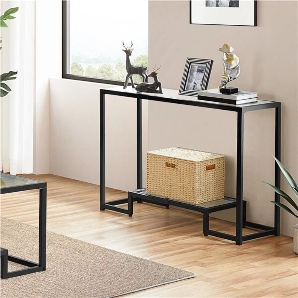 Tempered Glass Console Table Modern Design For Entryway Hallway Porch Kitchen Sturdy Black Metal Fr 7