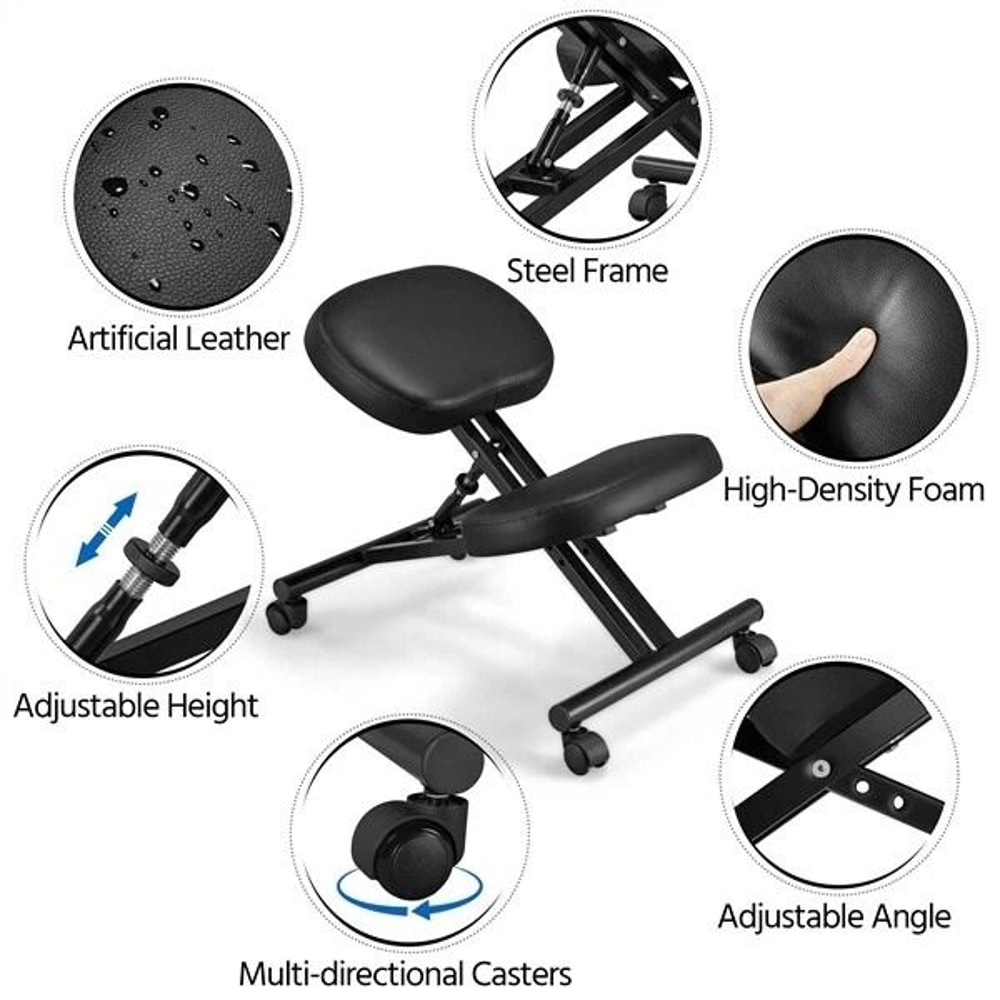 Adjustable Posture Chair Ergonomic Kneeling Stool Black Angled Seat For Improved Posture Comfort An 2