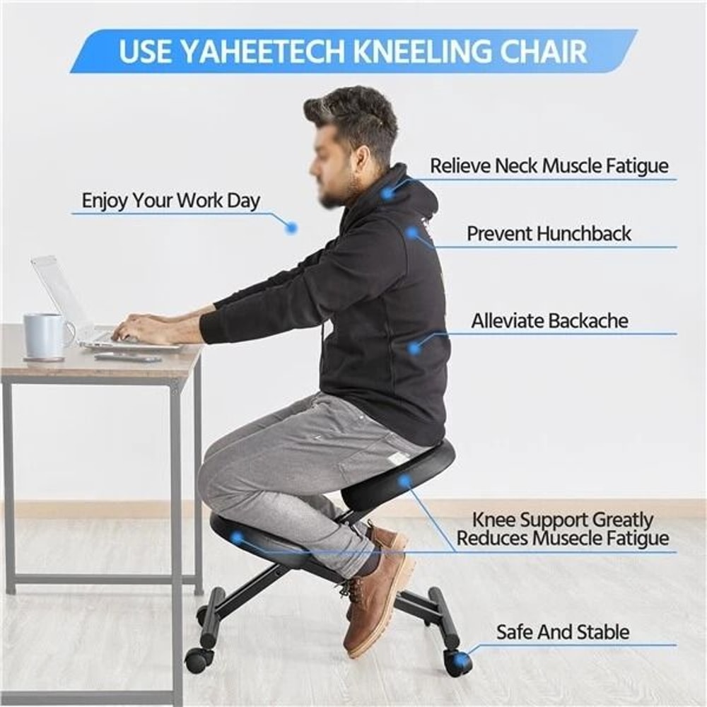 Adjustable Posture Chair Ergonomic Kneeling Stool Black Angled Seat For Improved Posture Comfort An 5