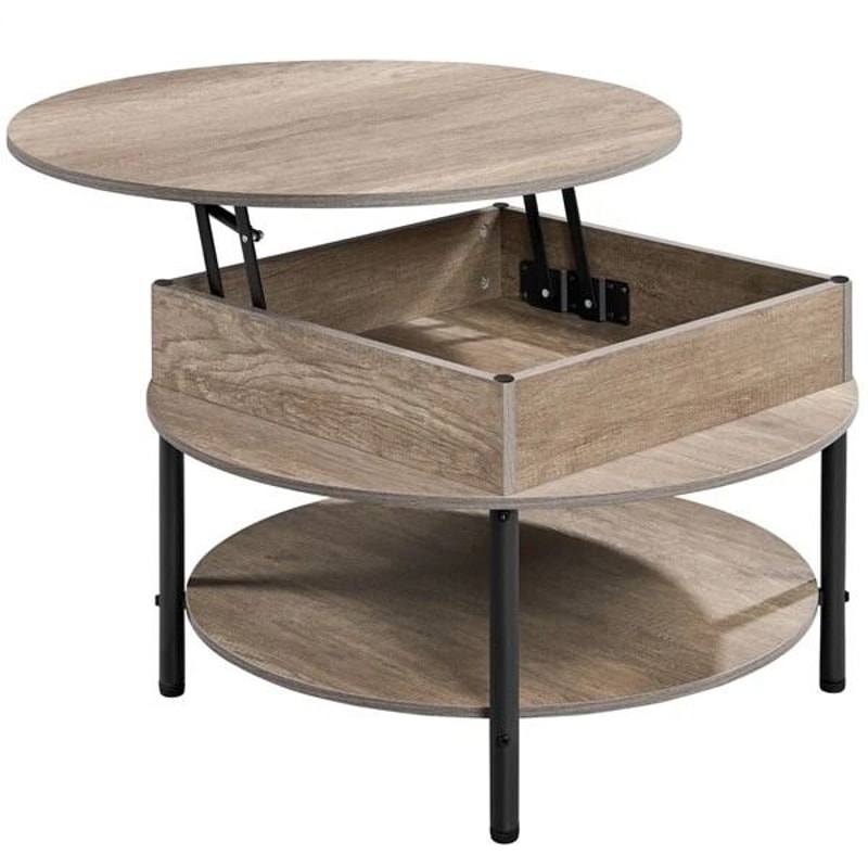 Round Lift Coffee Table With Storage Adjustable Height Sturdy Design Gray Small For Living Room Mul 1