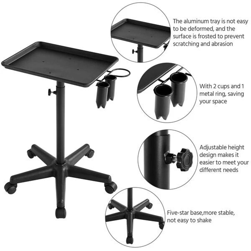 Aluminum Rolling Adjustable Salon Tray Trolley Cart Premium Height Adjustable Easy Mobility For Sal 5