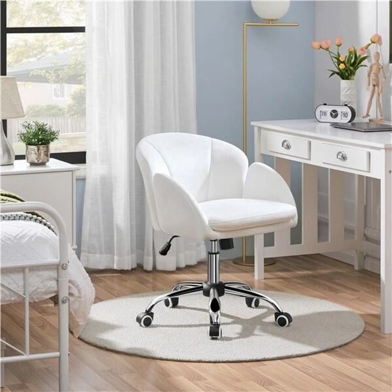 Snowy Cute Petal Vanity Chair Adjustable Swivel Makeup Chair For Women Soft Velvet Office Chair 1