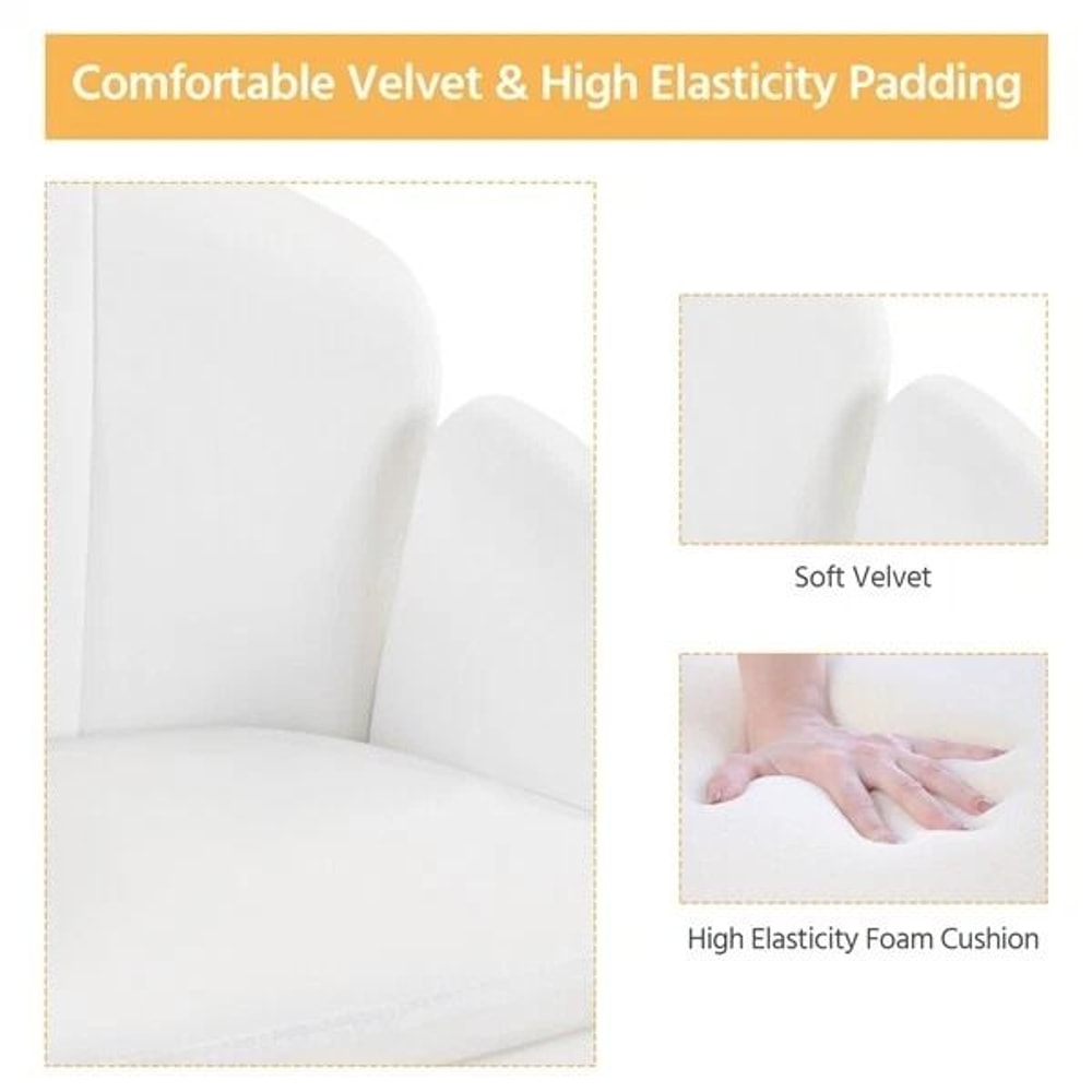 Snowy Cute Petal Vanity Chair Adjustable Swivel Makeup Chair For Women Soft Velvet Office Chair 5