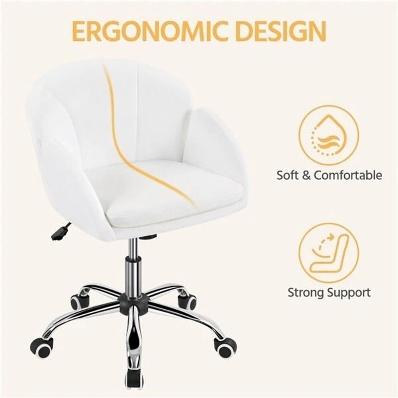 Snowy Cute Petal Vanity Chair Adjustable Swivel Makeup Chair For Women Soft Velvet Office Chair 7