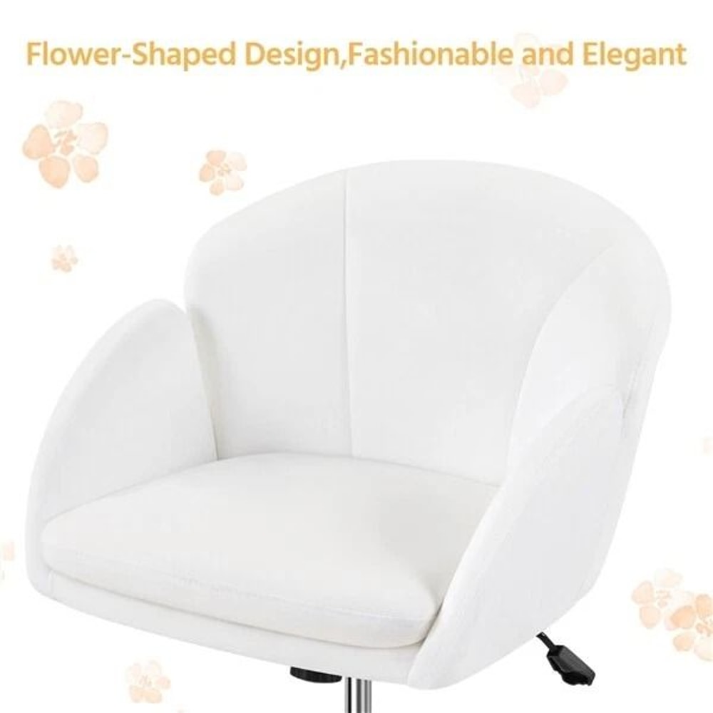 Snowy Cute Petal Vanity Chair Adjustable Swivel Makeup Chair For Women Soft Velvet Office Chair 8