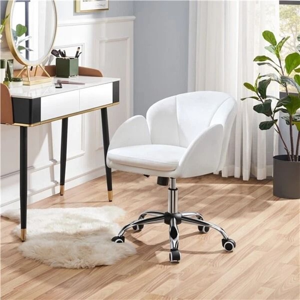 Snowy Cute Petal Vanity Chair Adjustable Swivel Makeup Chair For Women Soft Velvet Office Chair 9