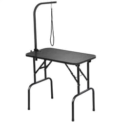 foldable portable pet grooming table, adjustable arm/noose, black, heavy-duty grooming station with storage shelf