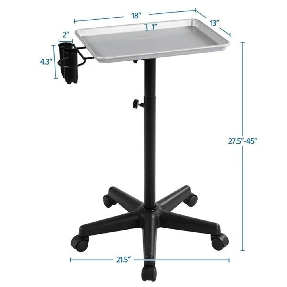 Adjustable Rolling Aluminum Salon Tray Cart Silver Height Adjustable Mobile Spa Trolley For Hair 2