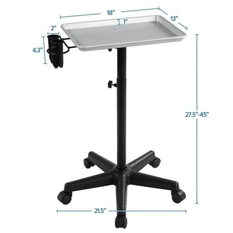 Adjustable Rolling Aluminum Salon Tray Cart Silver Height Adjustable Mobile Spa Trolley For Hair 2
