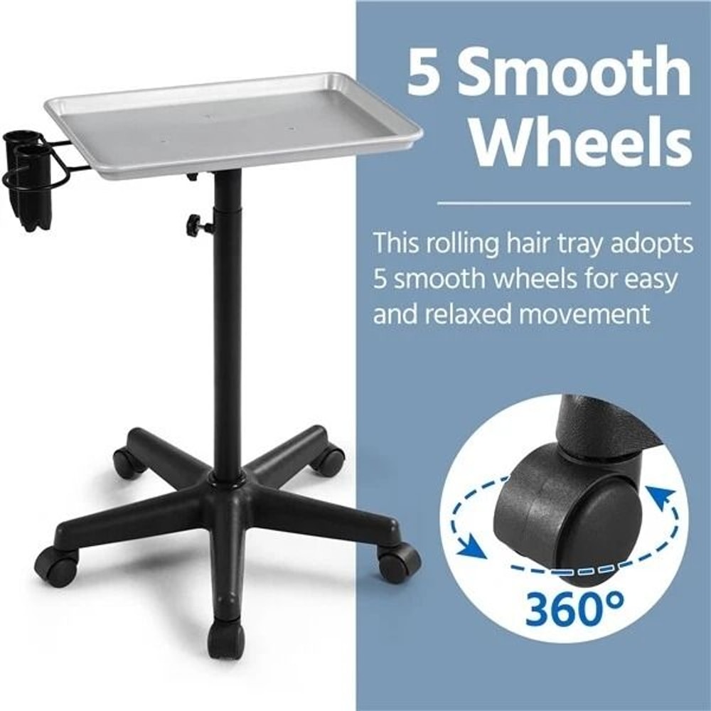 Adjustable Rolling Aluminum Salon Tray Cart Silver Height Adjustable Mobile Spa Trolley For Hair 6