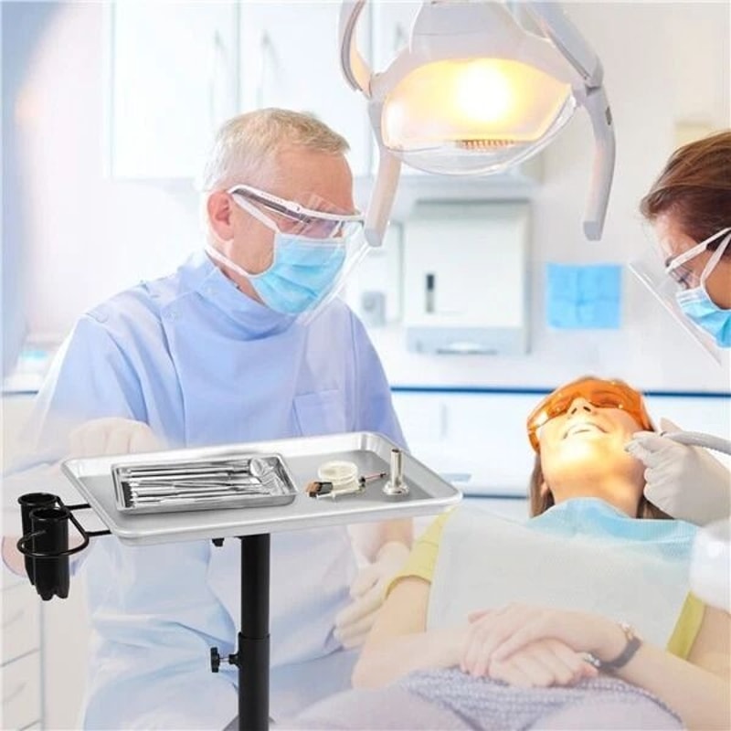 Adjustable Rolling Aluminum Salon Tray Cart Silver Height Adjustable Mobile Spa Trolley For Hair 7