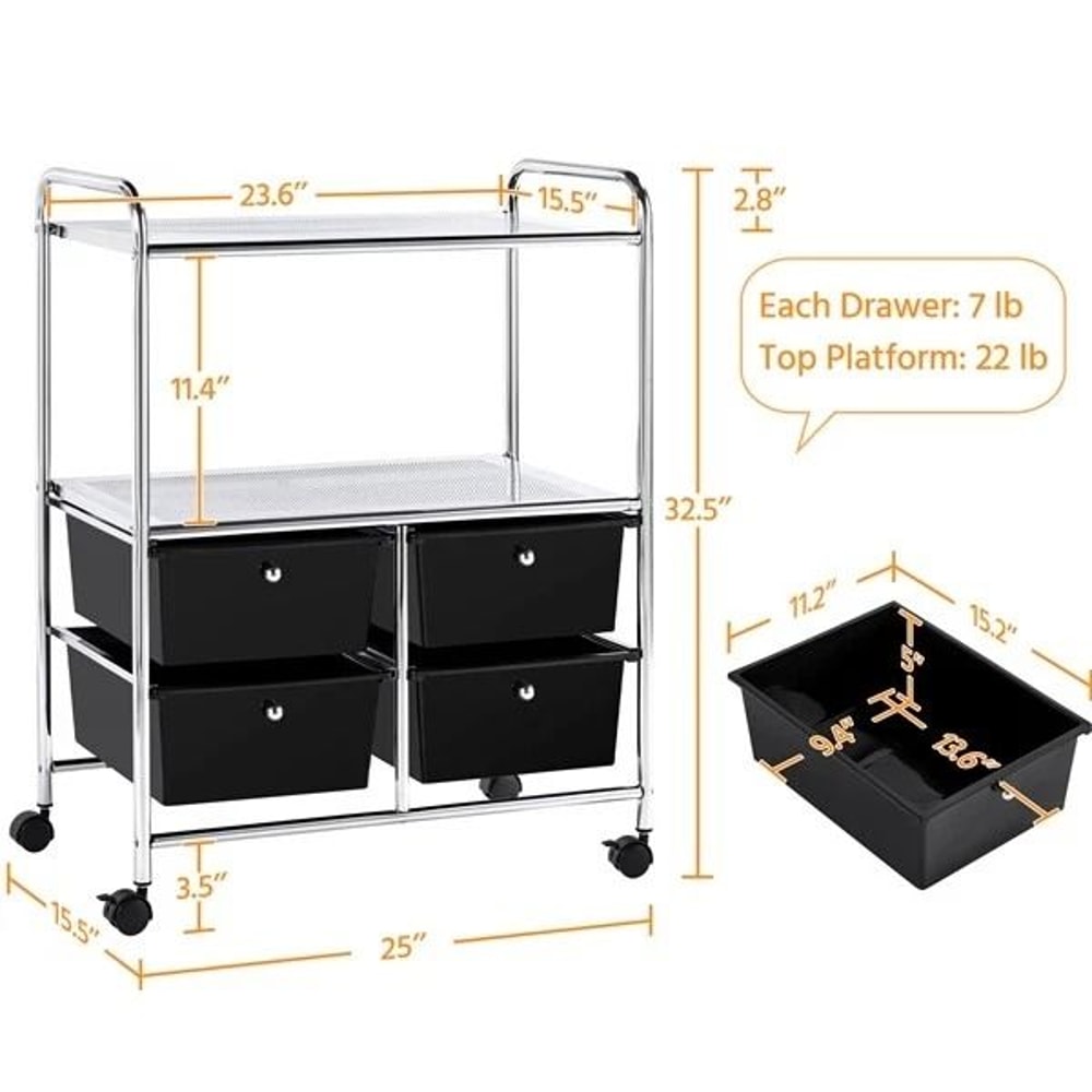 Drawer Rolling Storage Cart With Tier Shelf Black Utility Organizer Cart 11
