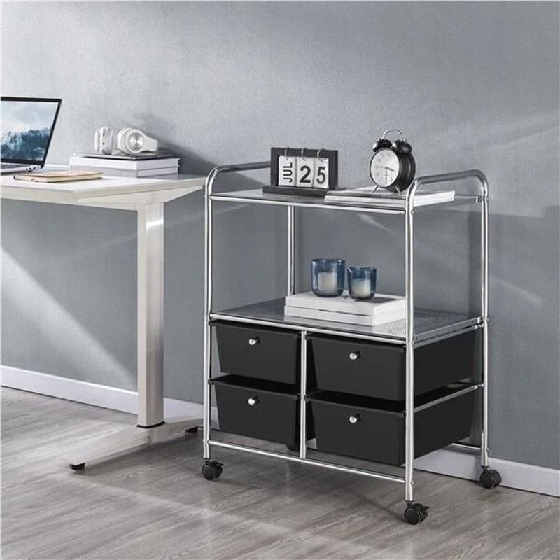 Drawer Rolling Storage Cart With Tier Shelf Black Utility Organizer Cart 15