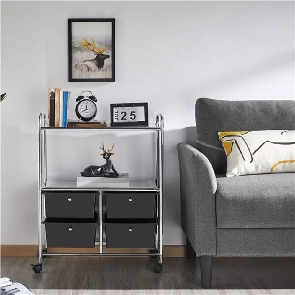 Drawer Rolling Storage Cart With Tier Shelf Black Utility Organizer Cart 16