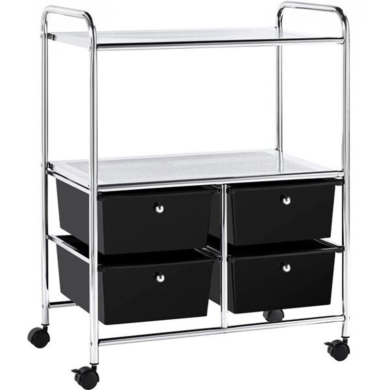 Drawer Rolling Storage Cart With Tier Shelf Black Utility Organizer Cart 17
