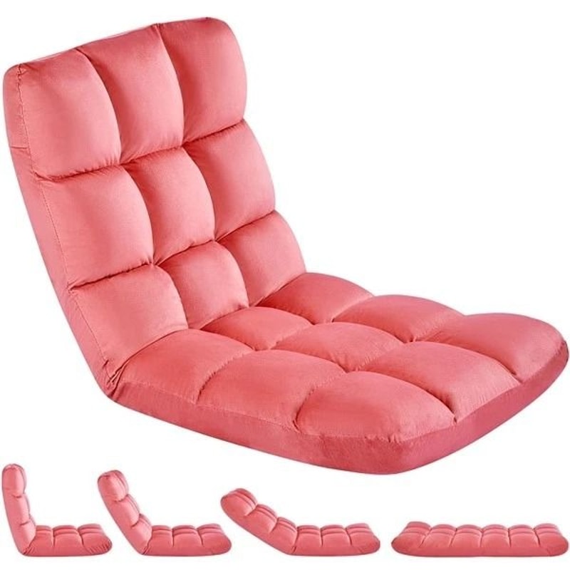 Velvet Gaming Floor Chair Adjustable Positions Pink 1