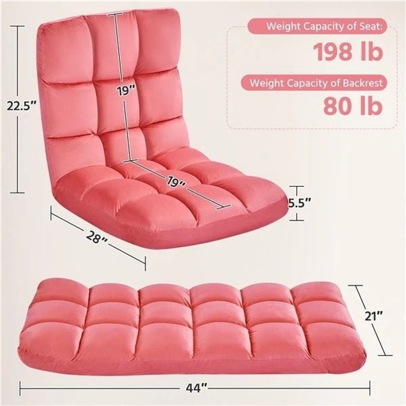 Velvet Gaming Floor Chair Adjustable Positions Pink 3