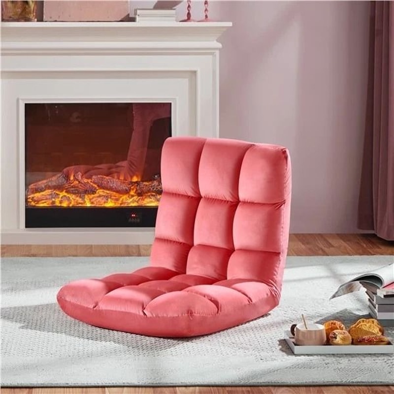 Velvet Gaming Floor Chair Adjustable Positions Pink 4
