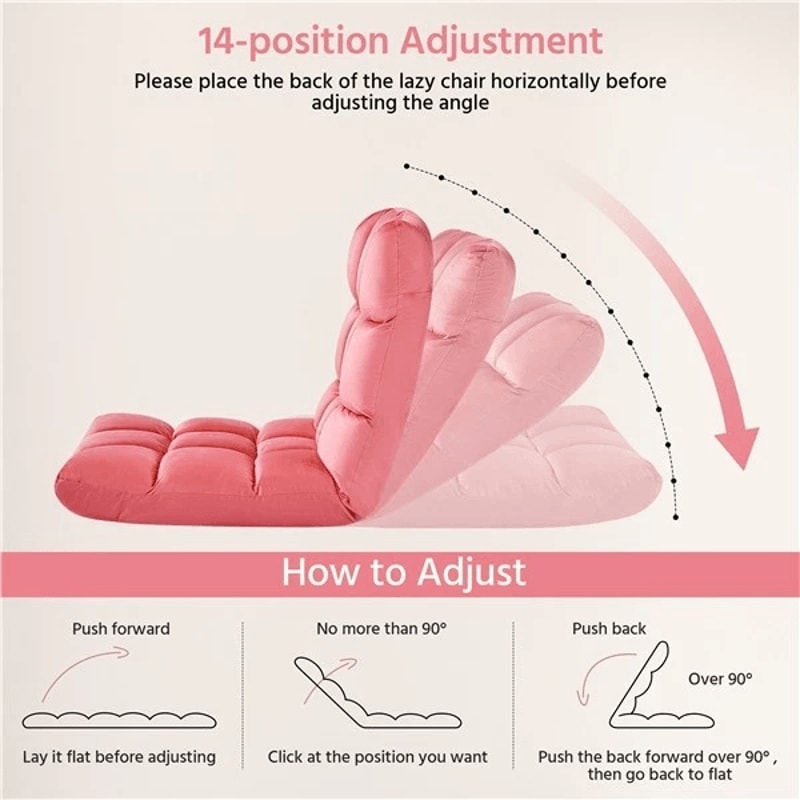 Velvet Gaming Floor Chair Adjustable Positions Pink 9