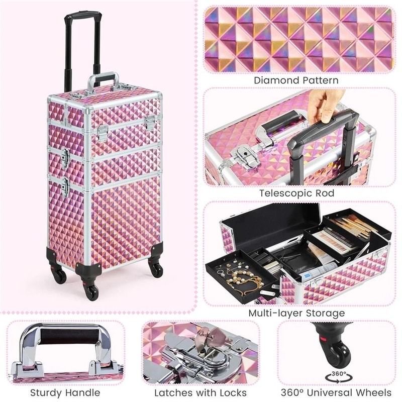 Rolling Makeup Train Case With Detachable Compartments And Detachable Wheels 21