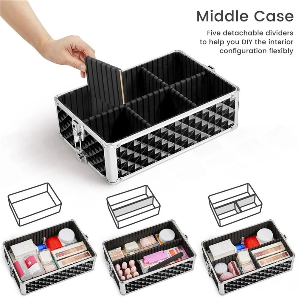 Rolling Makeup Train Case With Detachable Compartments And Detachable Wheels 16