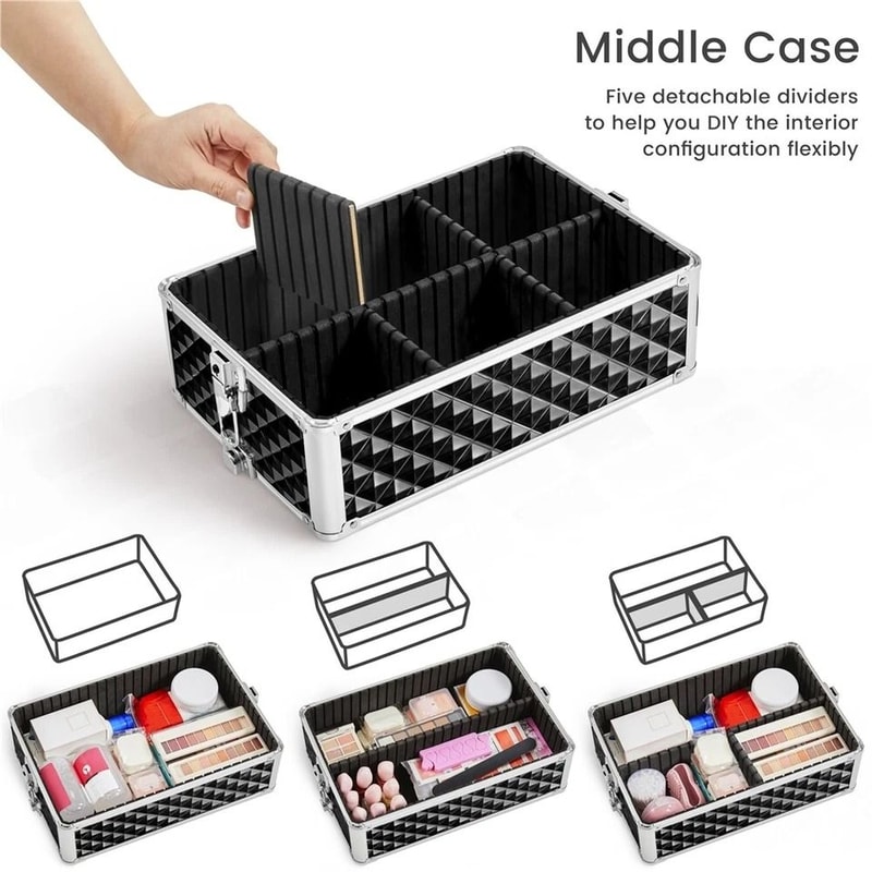 Rolling Makeup Train Case With Detachable Compartments And Detachable Wheels 16