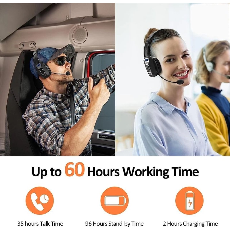 Bluetooth Trucker Headset With Noise Cancelling Mic For Phones PC Wireless Comfortable 1