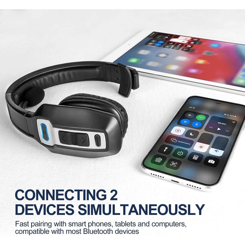 Bluetooth Trucker Headset With Noise Cancelling Mic For Phones PC Wireless Comfortable 10