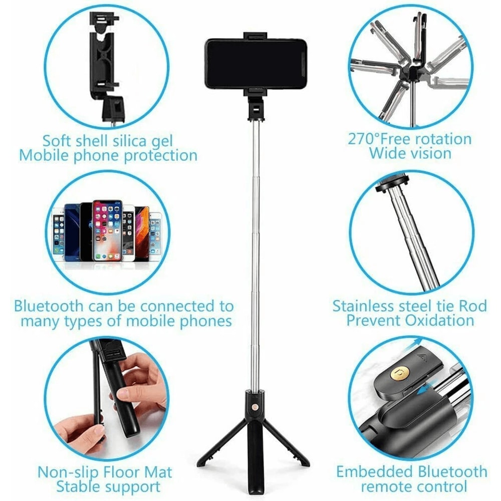 Selfie Stick Tripod With Remote And Adjustable Desktop Stand For IPhone Samsung Portable Cell Pho 8