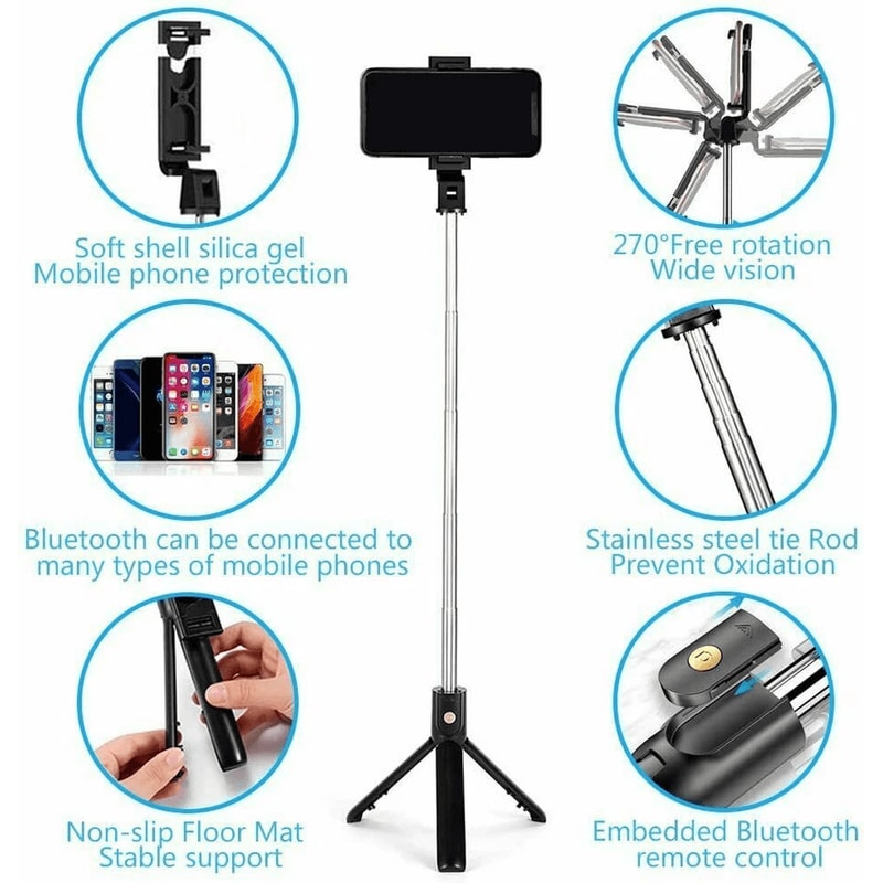 Selfie Stick Tripod With Remote And Adjustable Desktop Stand For IPhone Samsung Portable Cell Pho 8