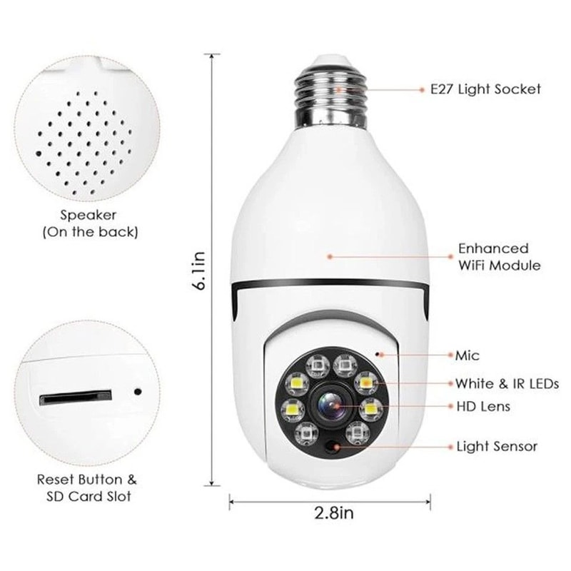 WiFi Light Bulb Camera With IR Night Vision Smart Home Wireless Security 10