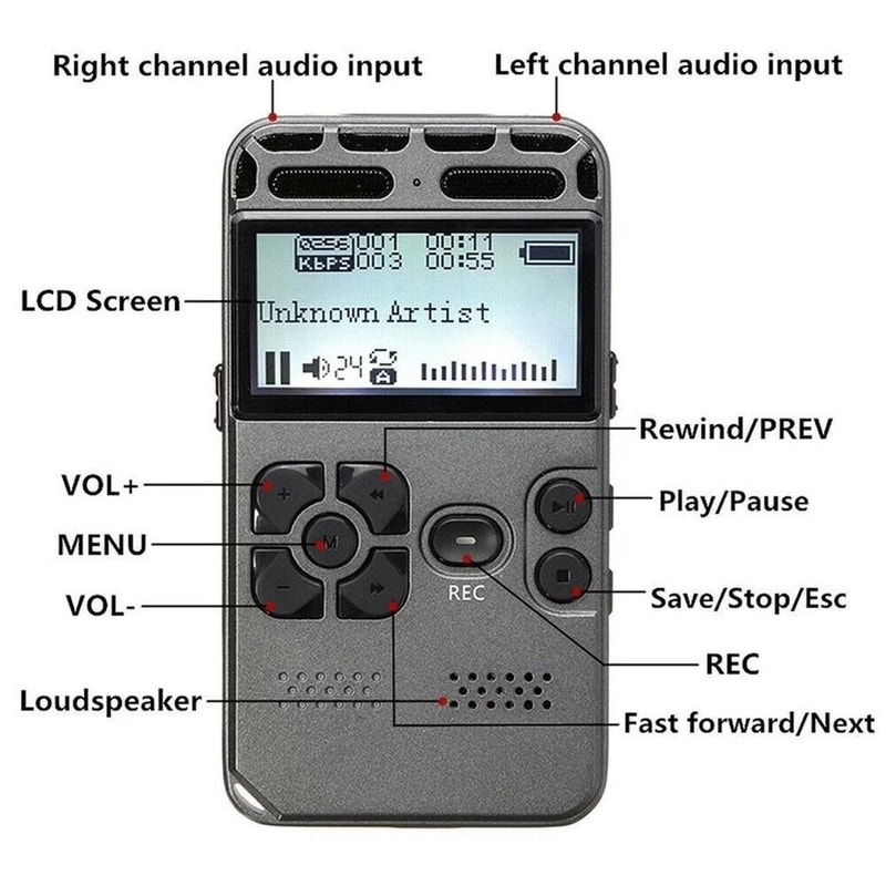Rechargeable LCD Digital Voice Recorder Player Compact Dictaphone With Extended Recording Hours 7