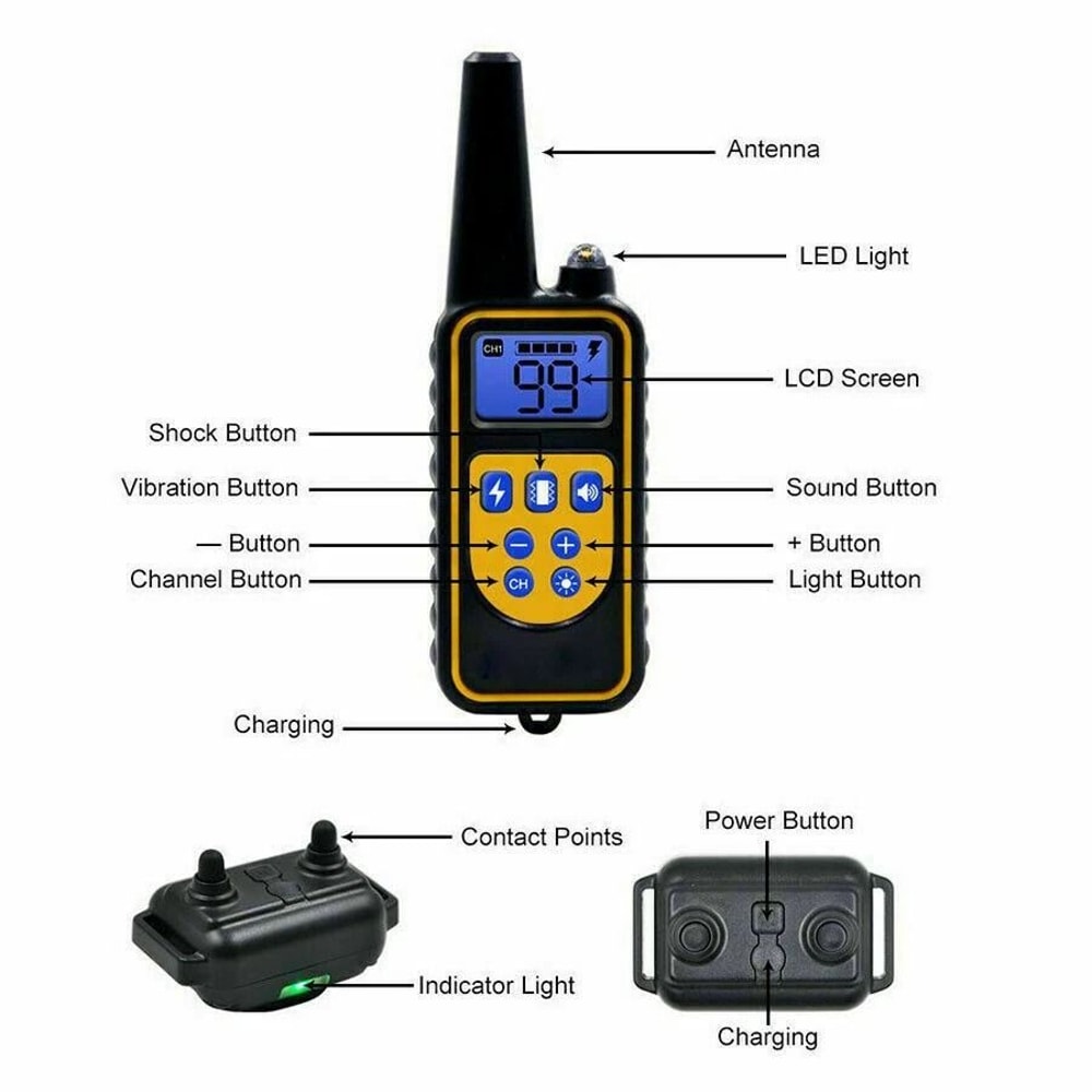 Remote Dog Shock Training Collar Rechargeable Waterproof LCD Pet Training System With Range 10