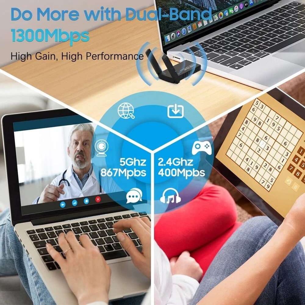 USB Wireless WiFi Adapter HighSpeed Dual Band Network Dongle Long Range 4