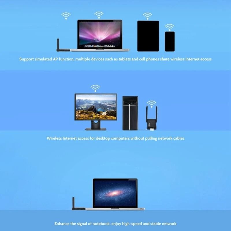 USB Wireless WiFi Adapter HighSpeed Dual Band Network Dongle Long Range 9