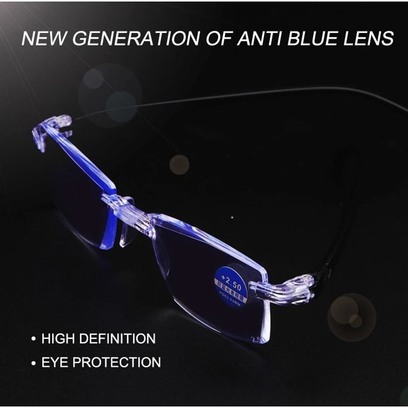 Mens Rimless Blue Light Blocking Reading Glasses Unisex Polycarbonate Lenses 9