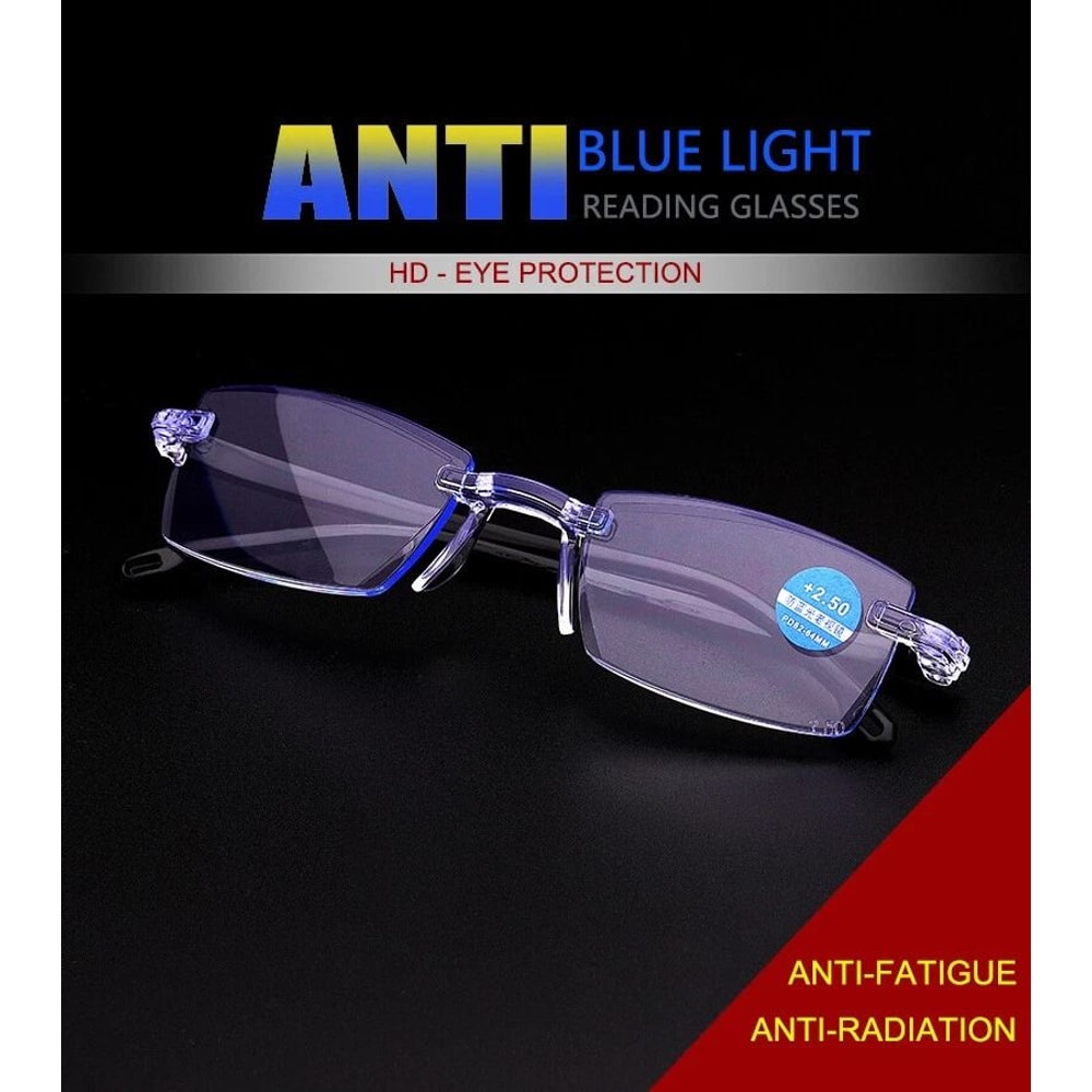 Mens Rimless Blue Light Blocking Reading Glasses Unisex Polycarbonate Lenses 10