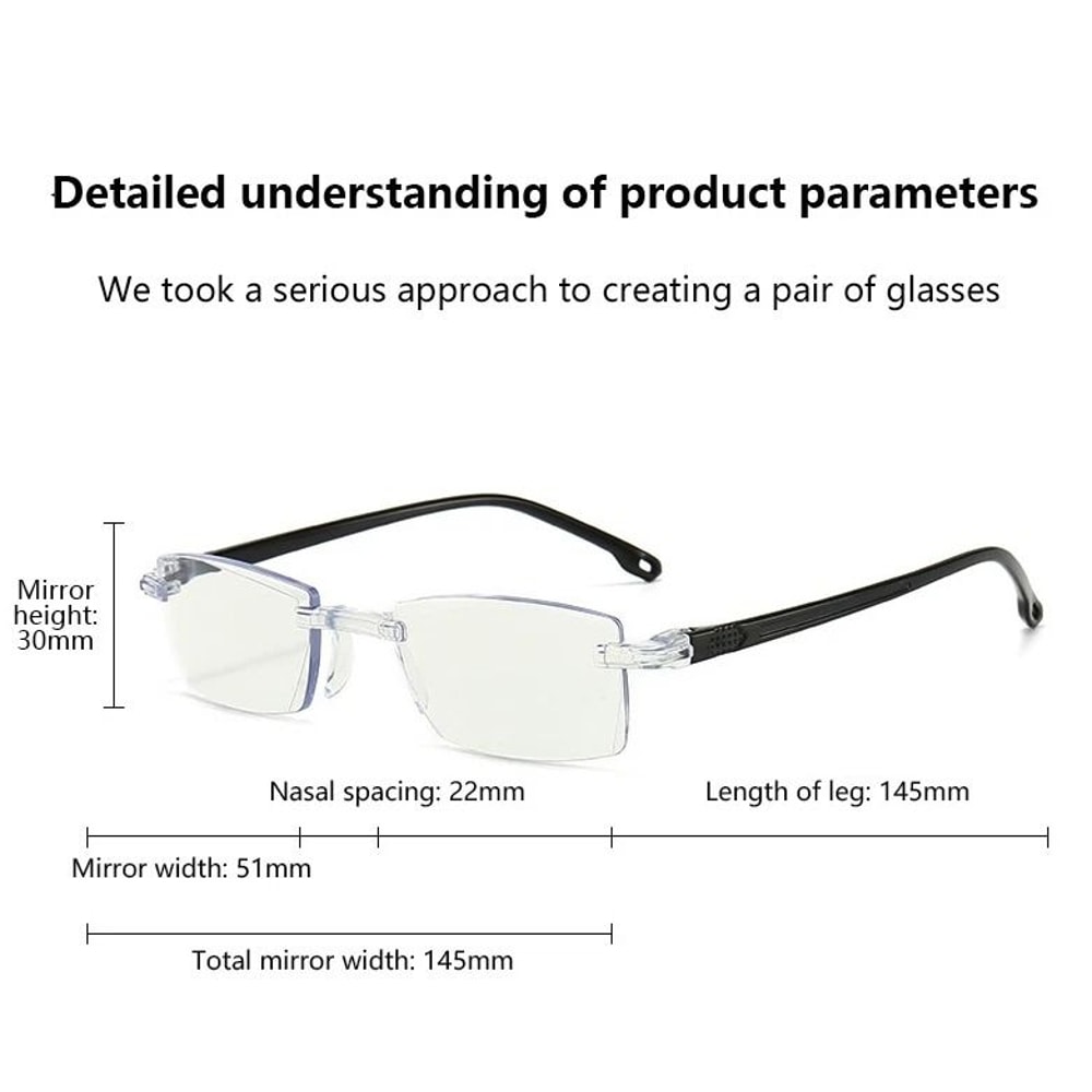 Mens Rimless Blue Light Blocking Reading Glasses Unisex Polycarbonate Lenses 15