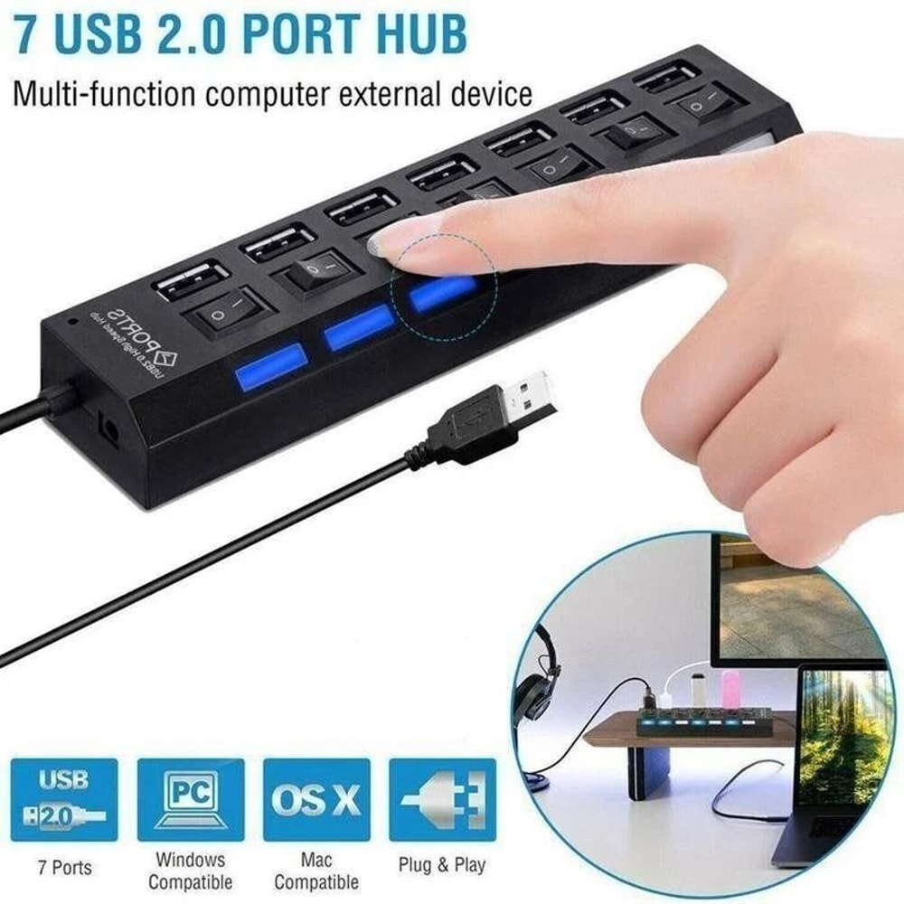 USB Hub Splitter Adapter For PC Laptop Mac Desktop Ports HighSpeed USB 13