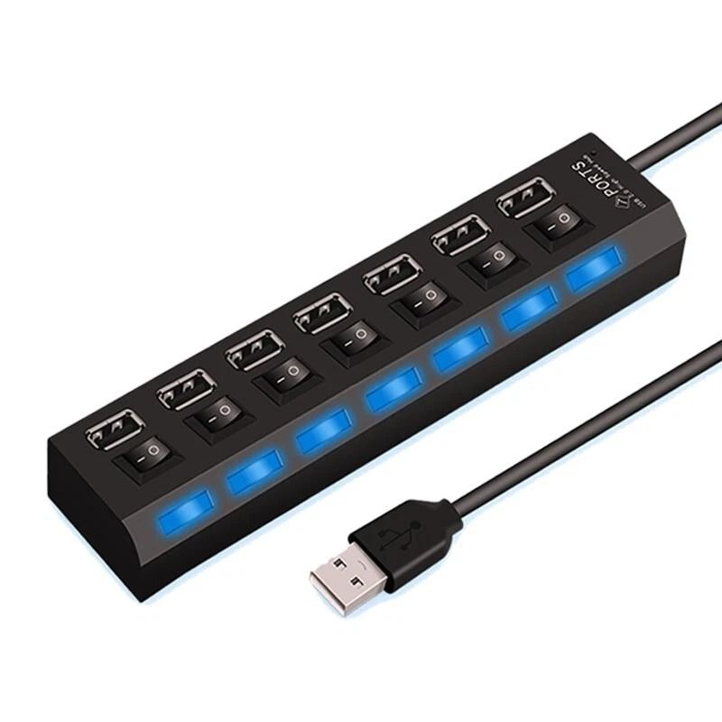 USB Hub Splitter Adapter For PC Laptop Mac Desktop Ports HighSpeed USB 0