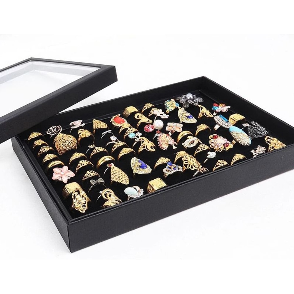Jewelry Ring Display Organizer Tray Elegant Storage For Rings Earrings Stackable Storage Box Case 1