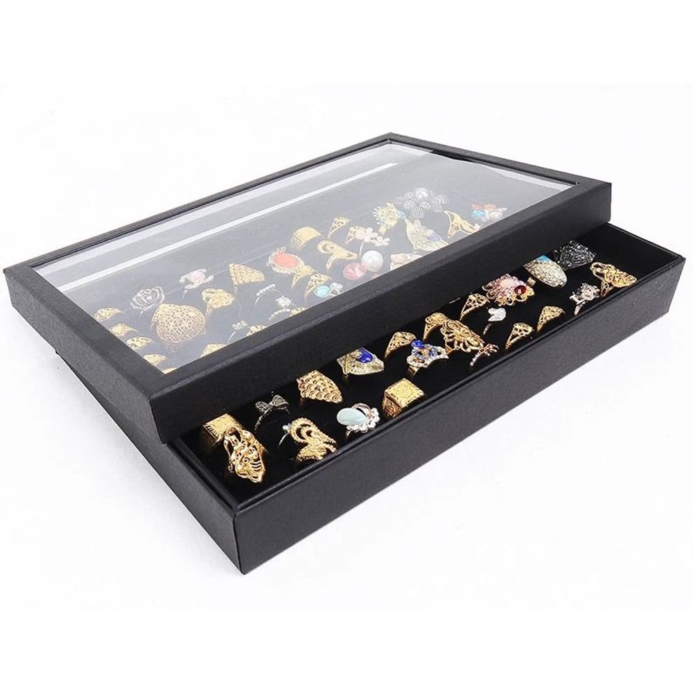 Jewelry Ring Display Organizer Tray Elegant Storage For Rings Earrings Stackable Storage Box Case 2